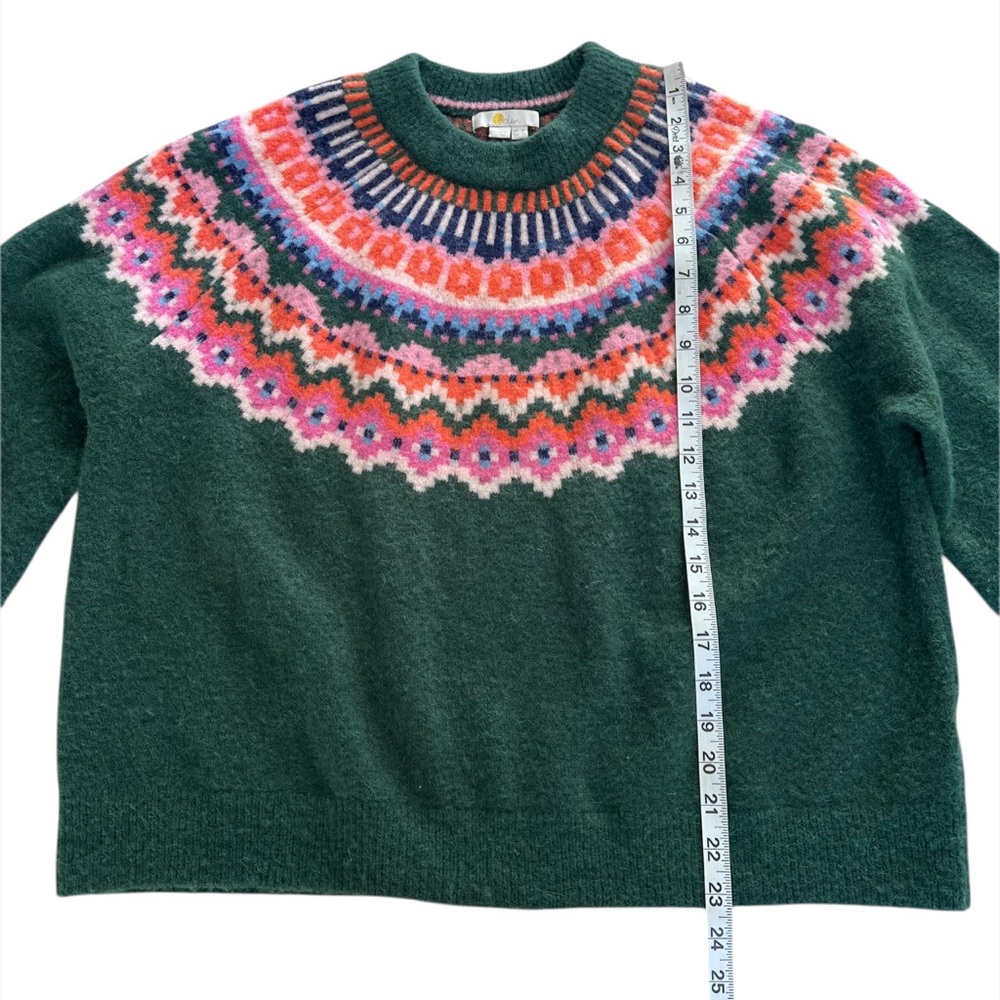 BODEN Fair Isle Hunter Green Pink Orange Alpaca Blend Sweater - Picture 11 of 12